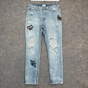 Hudson Riley Crop Relaxed Straight Butterfly Embroidered Jeans Womens 28 Denim